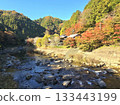 秋景：山川河流，樹葉開始變紅。 133443199
