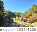 秋景：山川河流，樹葉開始變紅。 133443200