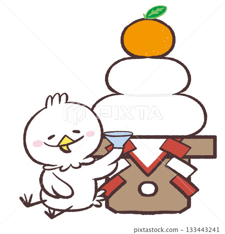 一隻白鳥銜著一塊鏡餅和一個清酒杯的插圖 一隻白鳥銜著一塊鏡餅和一個清酒杯的插圖 133443241