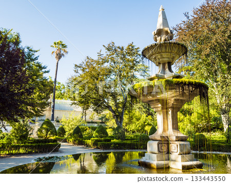 Central fountain set in the botanical garden of the university of Coimbra, Portugal 133443550