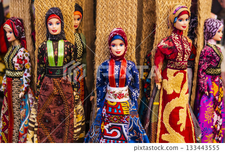 Showcase of souvenir dolls dressed in traditional turkish clothing Showcase of souvenir dolls dressed in traditional turkish clothing 133443555
