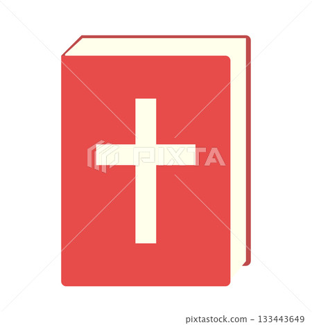 Red bible icon isolated on white background. red book with Christian cross on cover. vector book flat sign 133443649