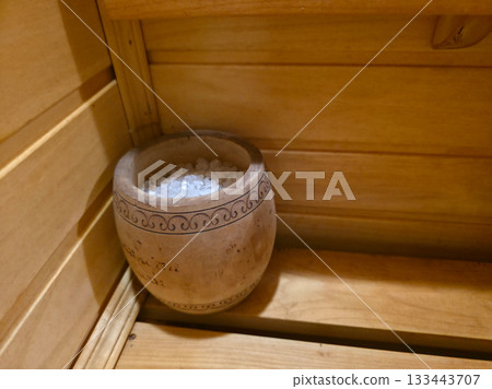 Sauna Wooden Pot with Aromatic Salt Crystals 133443707