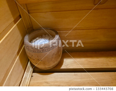 Sauna Wooden Pot with Aromatic Salt Crystals Sauna Wooden Pot with Aromatic Salt Crystals 133443708