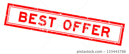 Grunge red best offer word square rubber seal stamp on white bacckground 133443786