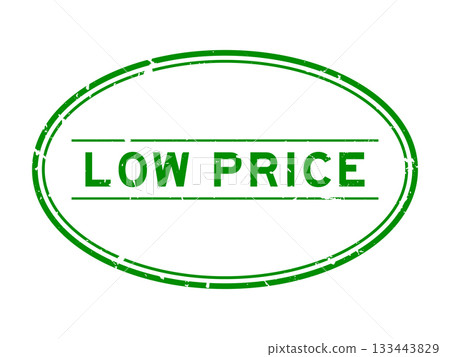Grunge green low price word oval rubber seal stamp on white background 133443829