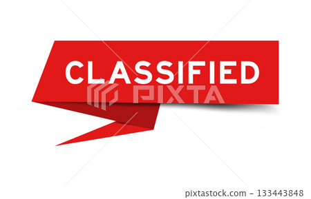 Redcolor speech banner with word classified on white background 133443848