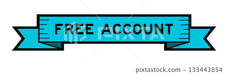 Ribbon label banner with word free account in blue color on white background 133443854