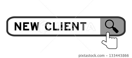 Search banner in word new client with hand over magnifier icon on white background 133443866