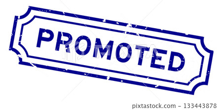 Grunge blue promoted word rubber seal stamp on white background 133443878