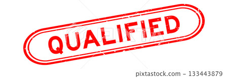Grunge red qualified word rubber seal stamp on white background 133443879