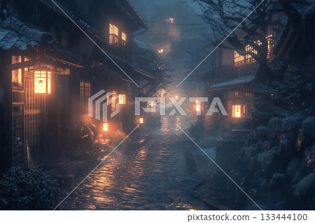 Quiet cobblestone street at night 133444100