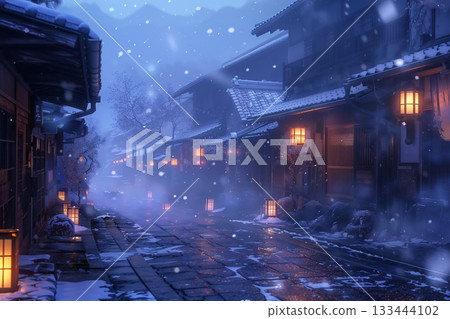 Snowy winter townscape in Japan 133444102