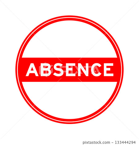 Red color round seal sticker in word absence on white background 133444294