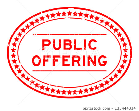 Grunge red public offering word oval seal stamp on white background 133444334