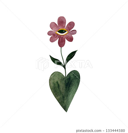 Watercolor magic mushrooms and flowers. Purple eye mushrooms, purple wildflowers isolated on white. Watercolor magic mushrooms and flowers. Purple eye mushrooms, purple wildflowers isolated on white. 133444380