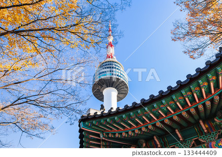 Autumn in Seoul: Namsan Tower and Octagonal Pavilion 133444409