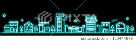 簡約霓虹城市景觀橫幅，藍色 133444678