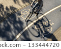 Top View of a Bicycle Road. Blue Bike Lane With the Bicycles passing on the white symbol of a bike in Konstanz, Germany. 133444720