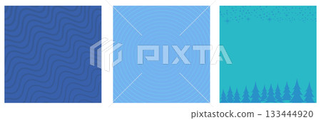 Blue Christmas geometric background collection. Merry Christmas poster, social media post layout, quiz backdrop, square banner design template set with snow 133444920