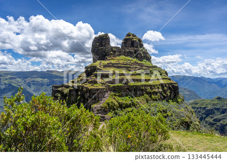 Ancient Inca Ruins of Waqrapukara in the Andean Mountains, Peru Ancient Inca Ruins of Waqrapukara in the Andean Mountains, Peru 133445444