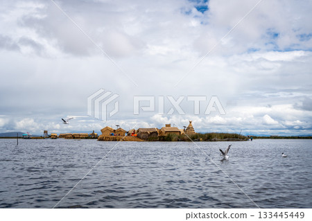 Floating island "Uros Titino" on Lake Titicaca in Peru Floating island "Uros Titino" on Lake Titicaca in Peru 133445449