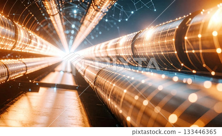 Futuristic cityscape with glowing illuminated skyscrapers at night featu sleek modern architecture and vibrant lighting creating a stunning urban scene 133446365