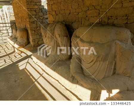 Heritage Ancient Gandhara stone sculptures in monastery ruins Taxila Pakistan Heritage Ancient Gandhara stone sculptures in monastery ruins Taxila Pakistan 133446425