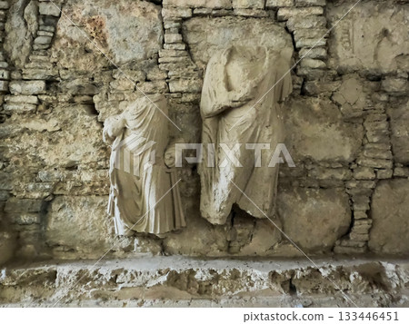Heritage Gandhara stupa carvings Mohra Muradu ruins Taxila Pakistan 133446451