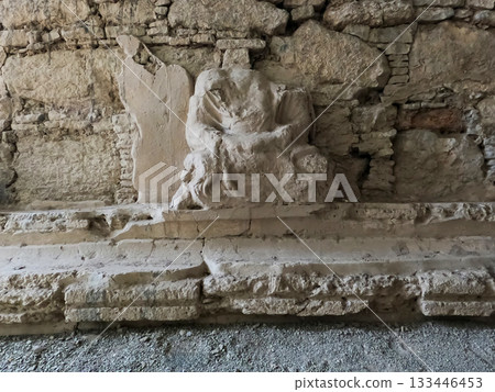 Heritage Gandhara stupa statues in meditation pose Taxila Pakistan 133446453