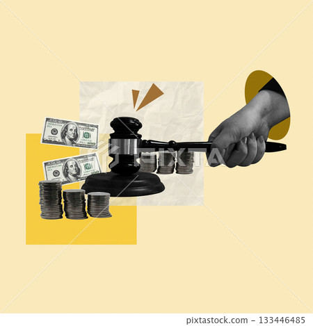 Legal proceedings and finance highlighted with gavel and money. Vector illustration Legal proceedings and finance highlighted with gavel and money. Vector illustration 133446485