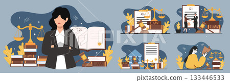 Law and legal justice theme with symbolic elements. Vector illustration 133446533