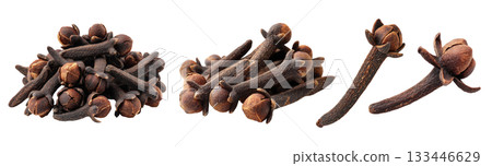 Set of spice, brown cloves, isolated on a transparent background. 133446629