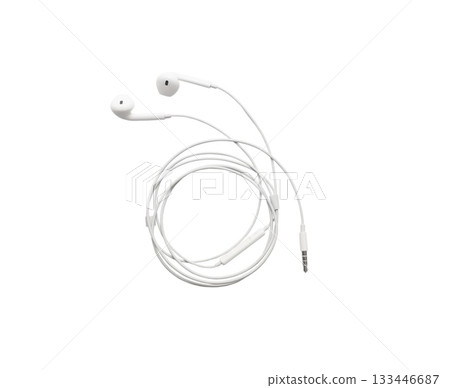 White modern headphones isolated on white background. Copy space White modern headphones isolated on white background. Copy space 133446687
