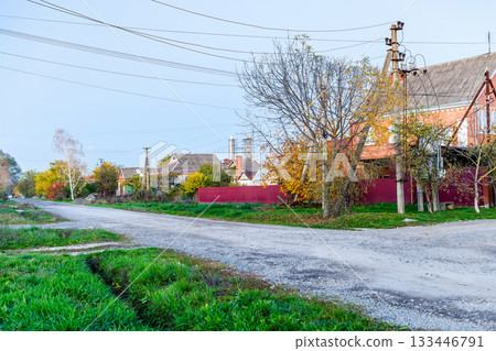 dirty road in village in autumn twilight dirty road in village in autumn twilight 133446791