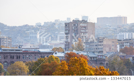 panoramic view of of Yerevan in smoggy morning panoramic view of of Yerevan in smoggy morning 133447015