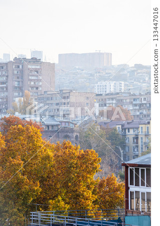 view of houses in Yerevan city in smoggy morning view of houses in Yerevan city in smoggy morning 133447016