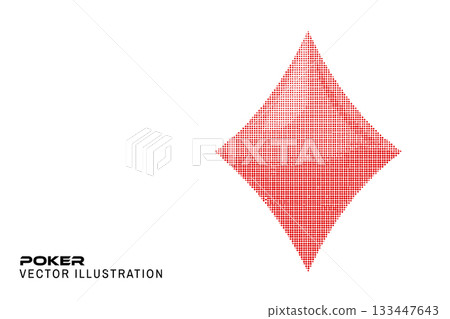 Halftone Poker diamond Suit 3d. Vector illustration. Poker playing card. Circle halftone shape for casino, apps and websites or game design 133447643
