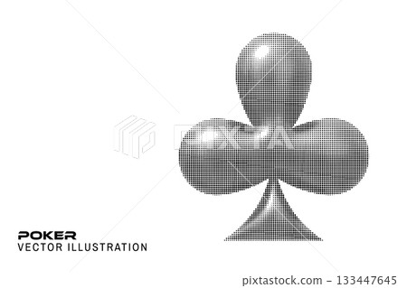 Halftone Poker club suit 3d. Vector illustration. Poker playing card. Circle halftone shape for casino, apps and websites or game design 133447645