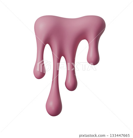 Pink 3D liquid drips with glossy paint and smooth flowing drops. The pink drip shapes create a soft fluid splash effect isolated on white 133447665