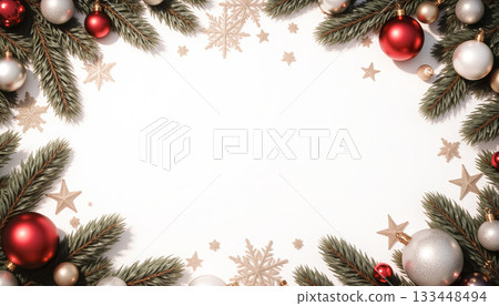 Christmas background with Christmas tree balls and decorations. Fairytale, New Year, Christmas 133448494