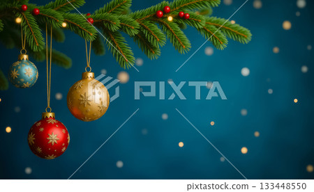 Beautiful background Christmas decoration with Christmas tree balls with. 133448550