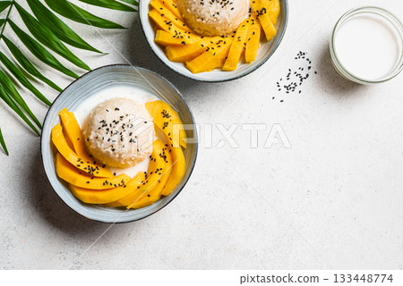 Mango Sticky Rice with coconut milk 133448774