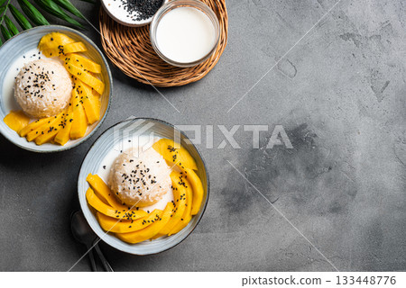 Mango Sticky Rice with coconut milk 133448776