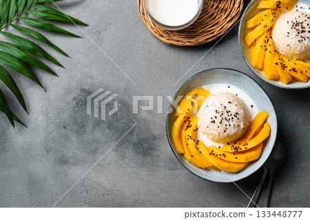 Mango Sticky Rice with coconut milk 133448777