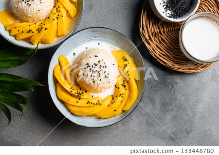 Mango Sticky Rice with coconut milk 133448780
