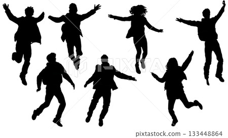 Black Solid Students Freedom Run Silhouettes Set of Six on White Background Black Solid Students Freedom Run Silhouettes Set of Six on White Background 133448864