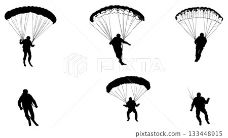 Black Solid Speed Flying Silhouettes Set of Six on White Background 133448915