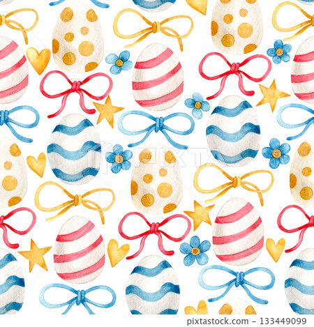 Easter print. cute watercolor pattern with Easter eggs and bows. Easter print. cute watercolor pattern with Easter eggs and bows. 133449099