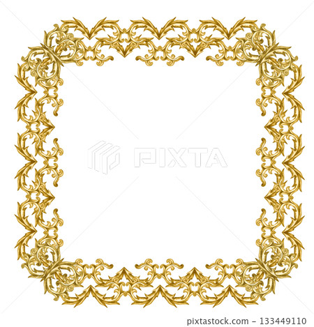 Golden vintage vignette square frame isolated on a white background. Watercolor border for Christmas, wedding decor, invitations, greeting cards, tablecloths, labels, table runners, home decor 133449110